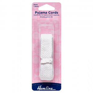 Hemline Pyjama Polyester Cords - White - 20mm x 1.5m