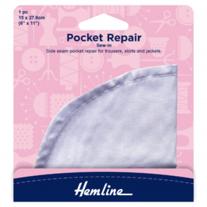 Hemline Sew-In Pocket Repair-  White (23cm x 15cm)