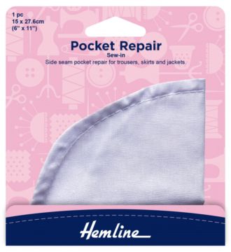 Hemline Sew-In Pocket Repair-  White (23cm x 15cm)