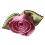 Large Ribbon Rose  - Dusky Pink, with Green Leaves