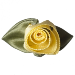Large Ribbon Rose Lemon with Green Leaves