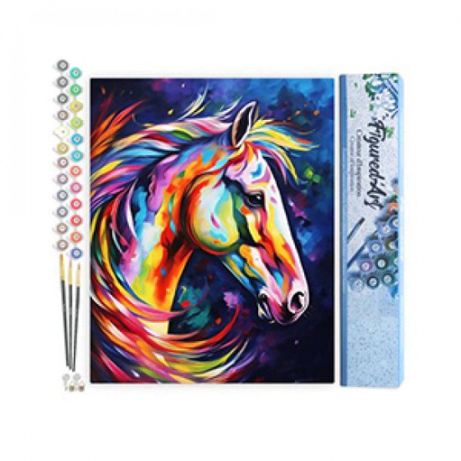Paint by numbers Figured'Art Cheval Coloré Abstrait 40x50cm Rolled canvas