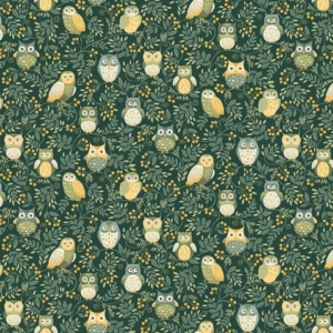 Makower - Hello Autumn - Owls Green - SOLD BY THE METRE