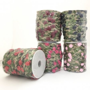 Jute Cord With Roses & Leaves SOLD BY THE METRE