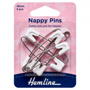 Hemline Nappy Pins - White - 56mm
