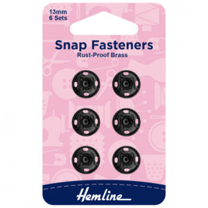 Hemline Sew-On Snap Fasteners - Black 13mm