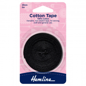Hemline Cotton Tape - Black - 25mm x 5m