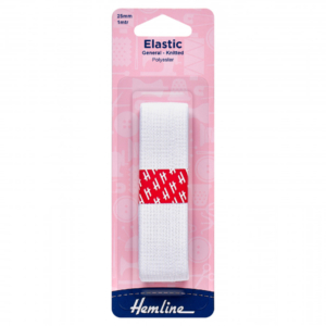 Hemline General Purpose Elastic - White - 25mm x 1m