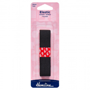 Hemline General Purpose Elastic - Black - 20mm x 1m