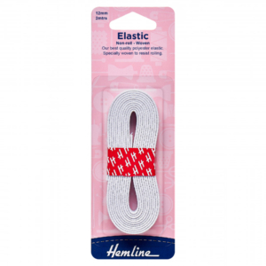 Hemline Non-roll Woven Elastic - White - 12mm x 2m