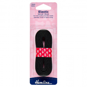 Hemline Non-roll Woven Elastic - Black - 12mm x 2m