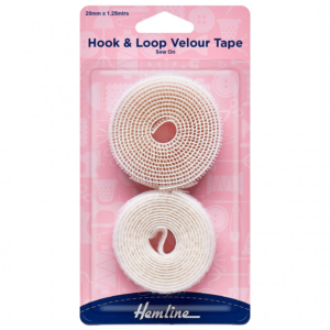 Hemline Hook & Loop Sew-In Velour Tape - White - 20mm x 1.25m