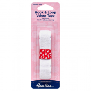 Hemline Hook & Loop Self Stick Velour Tape - White - 20mm x 30cm