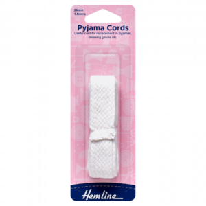 Hemline Pyjama Polyester Cords - White - 20mm x 1.5m