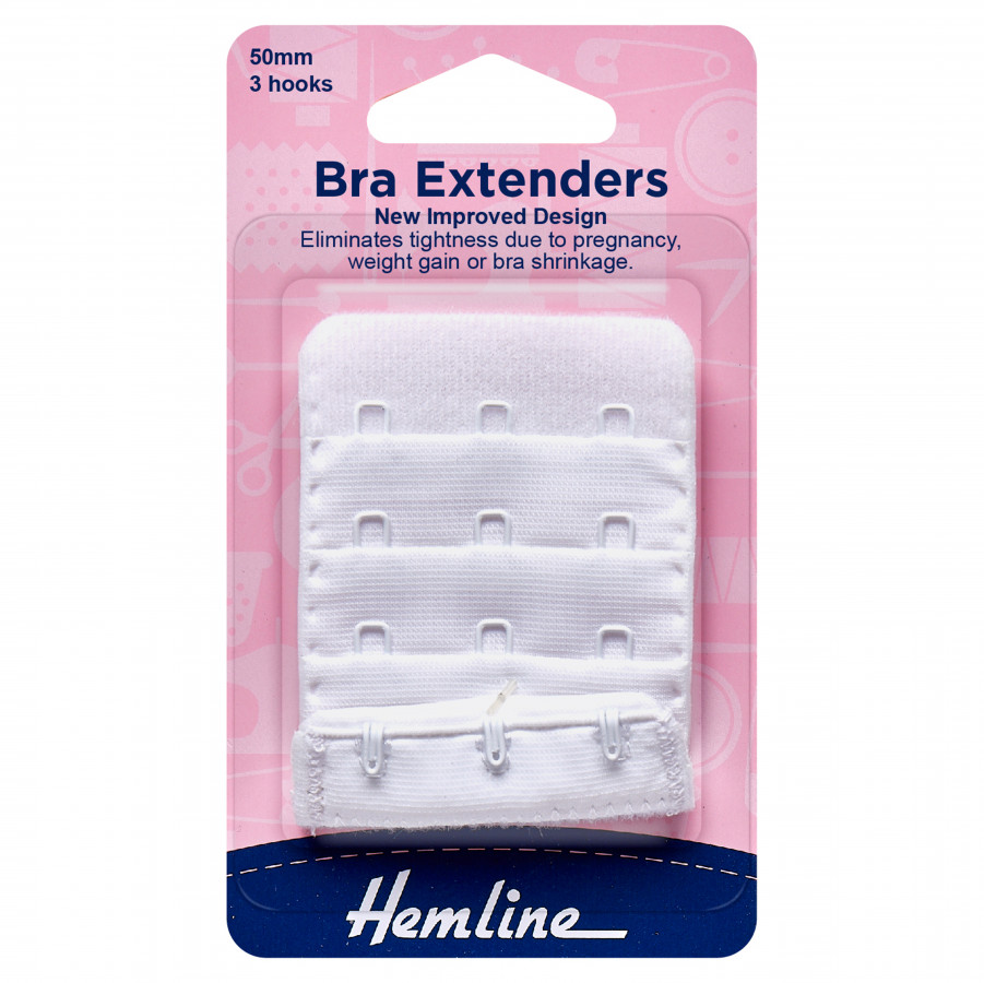 Hemline Bra Back Extenders 50mm - White