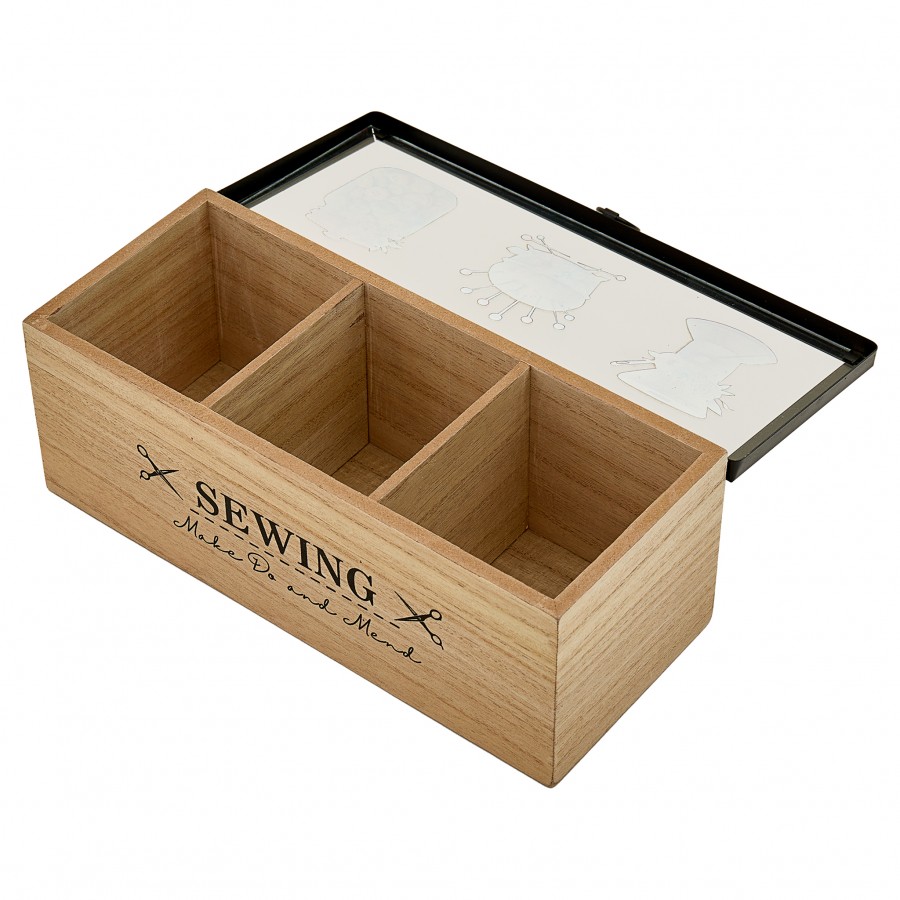 Wooden Craft Storage Box With 3 Compartments - Image 2