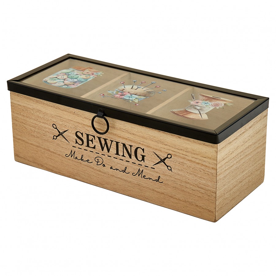 Wooden Craft Storage Box With 3 Compartments