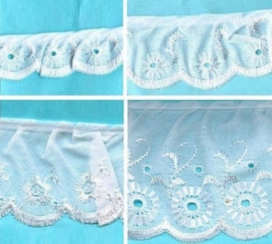 Gathered Broderie Anglais Trimming  White