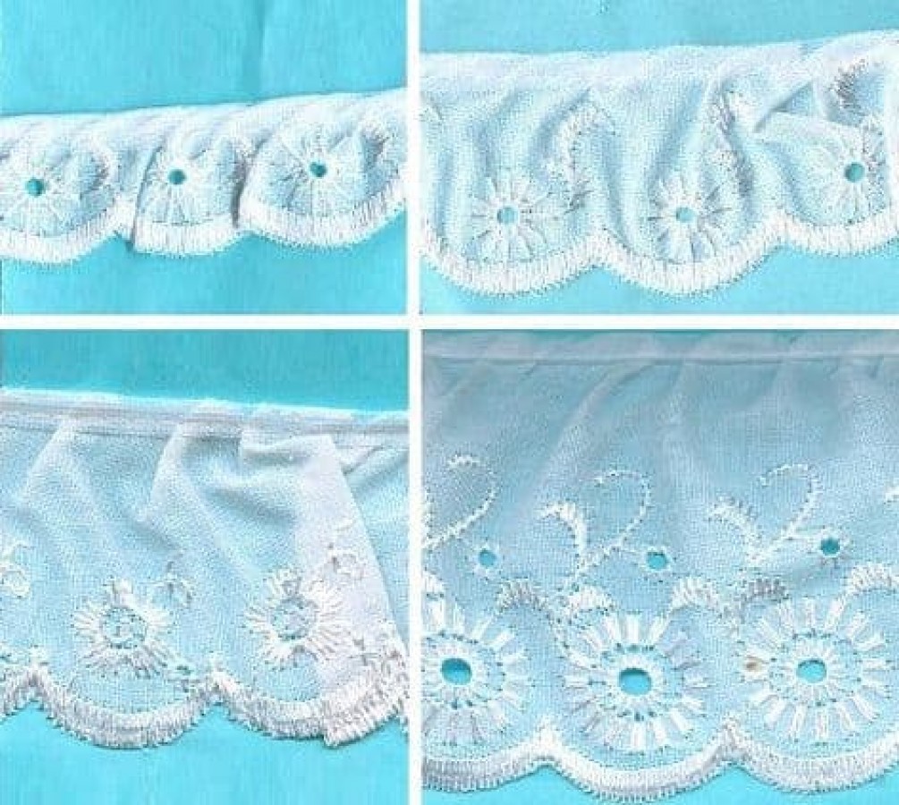 Gathered Broderie Anglais Trimming  White