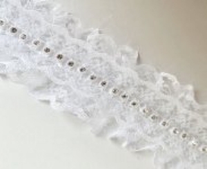 Bonnet Lace White With Diamante SOLD BY THE METRE
