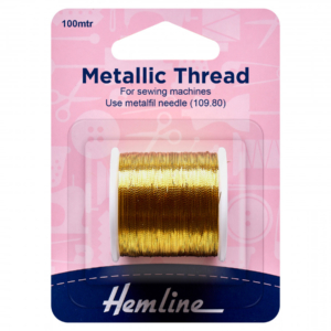 Hemline Metallic Thread: 100m: Gold