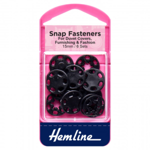 Hemline Sew-On Plastic Snap Fasteners - Black 15mm
