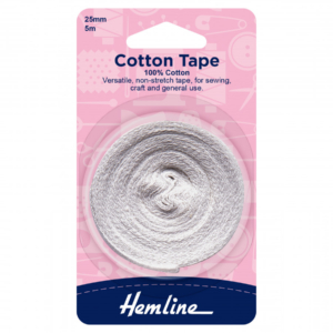 Hemline Cotton Tape - White - 25mm x 5m