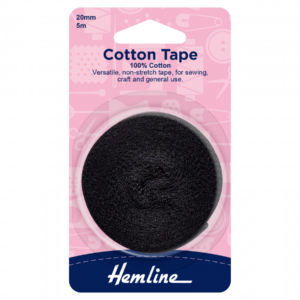 Hemline Cotton Tape - Black - 20mm x 5m