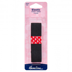 Hemline General Purpose Elastic - Black - 25mm x 1m