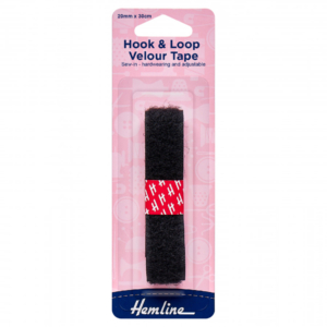 Hemline Hook & Loop Sew-In Velour Tape - Black - 20mm x 30cm