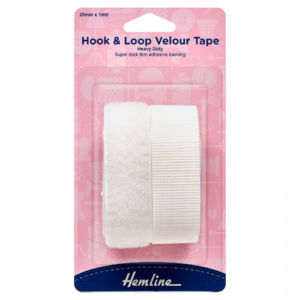 Hemline Heavy Duty Hook & Loop Velour Tape Self Adhesive - White - 25mm x 1m