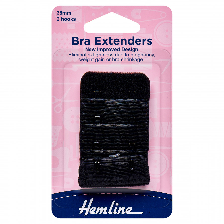 Hemline Bra Back Extenders 38mm - Black