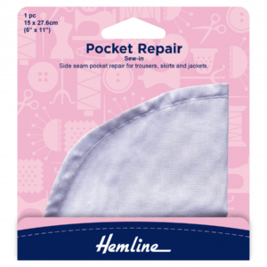 Hemline Sew-In Pocket Repair-  White (23cm x 15cm)