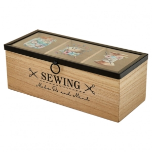Wooden Craft Storage Box With 3 Compartments
