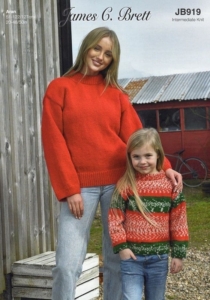 James C Brett Ladies & Girls Sweater Patterns JB919