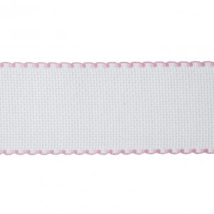 Needlecraft Fabric: Aida Band: 16 Count: 8m x 50mm: White and Pink Edging - per metre
