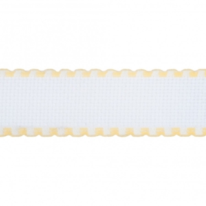 Needlecraft Fabric: Aida Band: 16 Count: 8m x 50mm: White and Yellow Edging - per metre