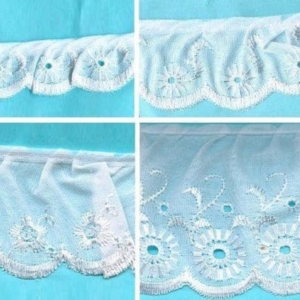 Gathered Broderie Anglais Trimming  White