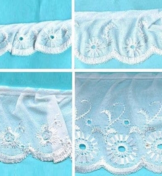 Gathered Broderie Anglais Trimming  White