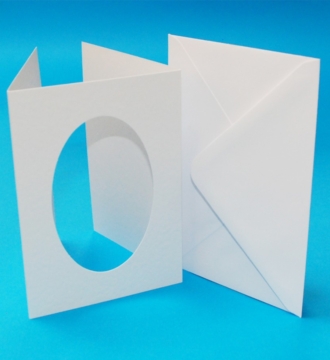 A5 White Hammered Tri Fold Oval Aperture Cards & Envelopes