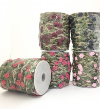 Jute Cord With Roses & Leaves SOLD BY THE METRE