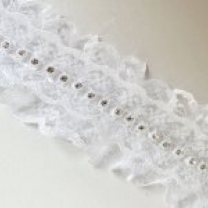 Bonnet Lace White With Diamante SOLD BY THE METRE