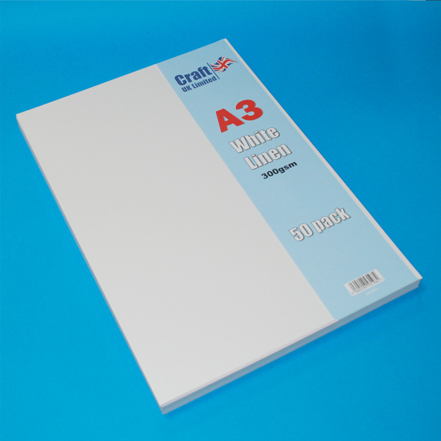 Pack of 50 Sheets of A3 White Linen Card