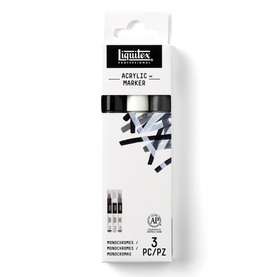 Liquitex Paint Markers 3 x 2mm Monochromes