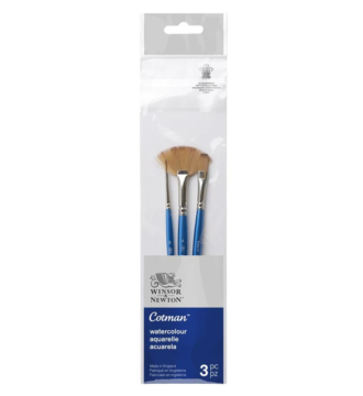 Winsor & Newton Cotman Brush Short Handle Pk of 3 - Round/One Stroke/Fan