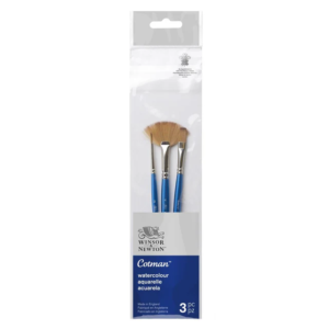 Winsor & Newton Cotman Brush Short Handle Pk of 3 - Round/One Stroke/Fan