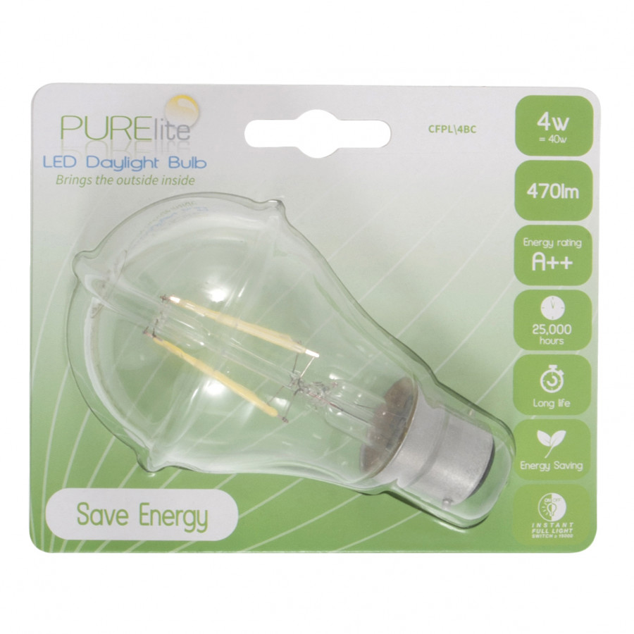 PURElite LED Natural Daylight Bulb 4W Bayonet Fitting LED