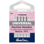 Hemline Sewing Machine Needles Universal Titanium Fine/Medium 75/11 4 Pieces