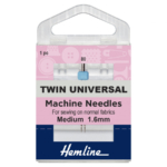 Hemline Sewing Machine Needles: Twin Universal: 80/12, 1.6mm: 1 Piece