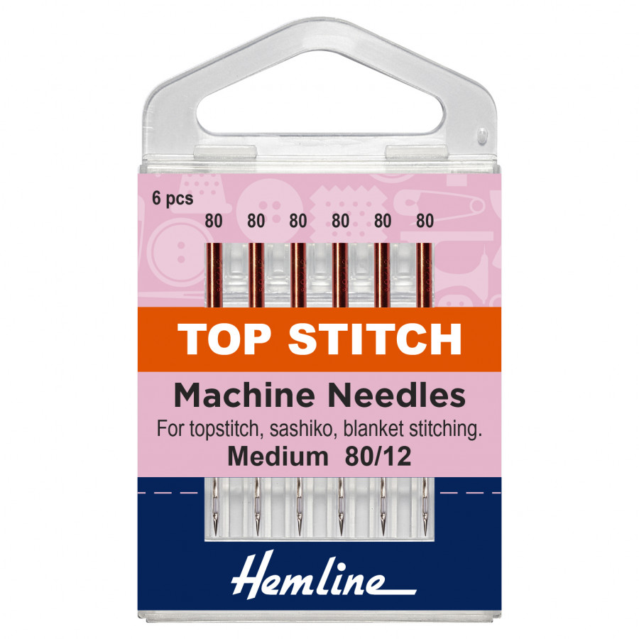 Hemline Sewing Machine Needles: Top-Stitch: 80/12: 5 Pieces